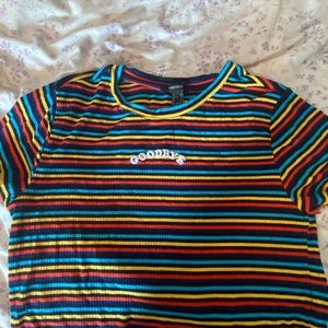Striped Multi-Color ‘Goodbye’ Crop Top